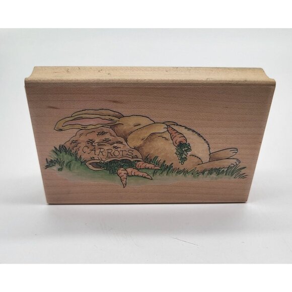 Stamps Happen BUTTERBEAN BUNNY Bag Of Carrots Nap Wood Mount Rubber Stamp #60032 - Picture 2 of 7